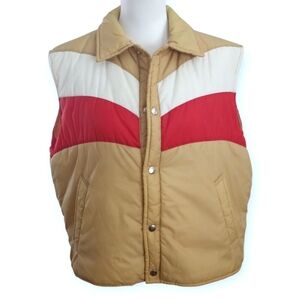 Sigallo Vintage Color Block Puffer Vest - Tan/Red/White Mens Sz.L EUC